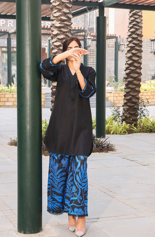 Heba by Amna Khadija Printed Cotton Jacquard Stitched 2 Piece - HCJD-04 - AK25H - Black - Winter Collection