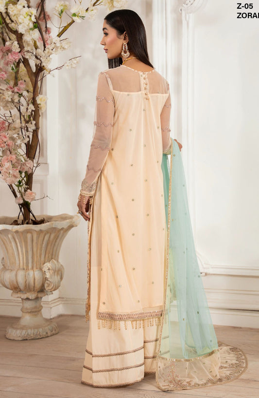Heer by Zarif Embroidered Net Unstitched 3 Piece Suit - ZORAIZ - ZF25HR  - Z-05 - Peach - Festive Collection