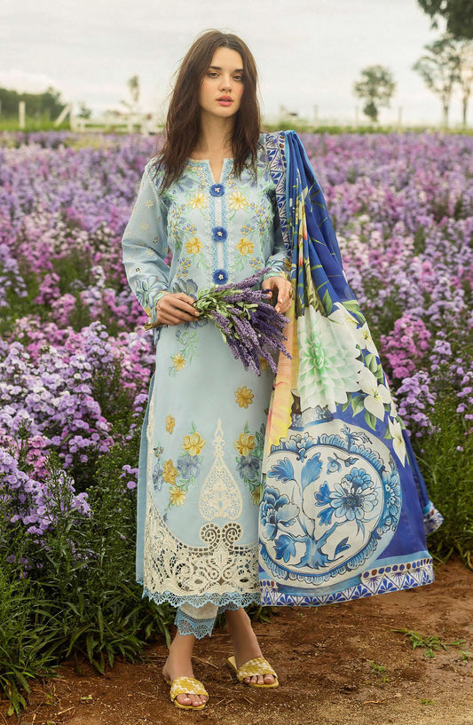 Hemline by Mushq Chikankari Lawn Unstitched 3 Piece Suit - Hidden Oasis - MQ25SGH - Blue - summer Collection
