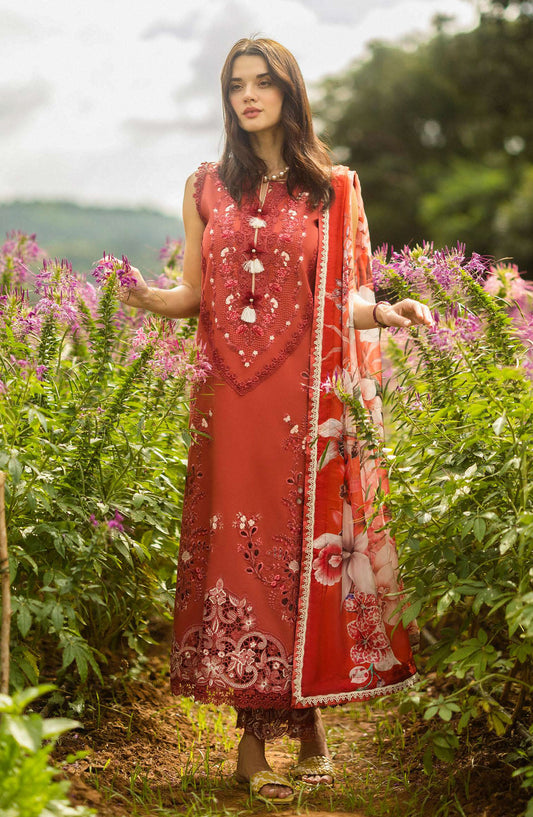 Hemline by Mushq Chikankari Lawn Unstitched 3 Piece Suit - Dewdrop Garden - MQ25SGH - Red - summer Collection