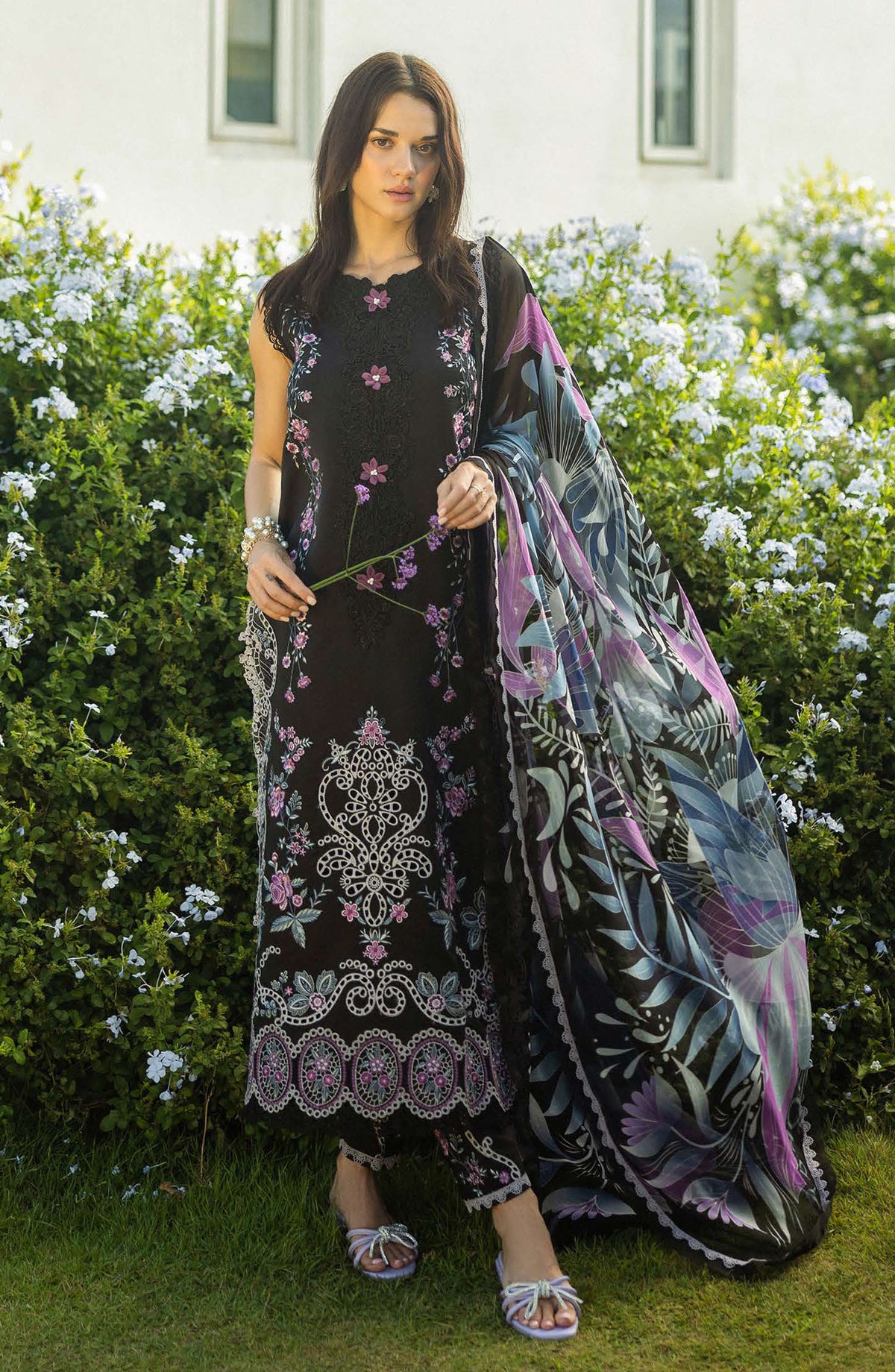 Hemline by Mushq Chikankari Lawn Unstitched 3 Piece Suit - Thorned Grace - MQ25SGH - Black - summer Collection