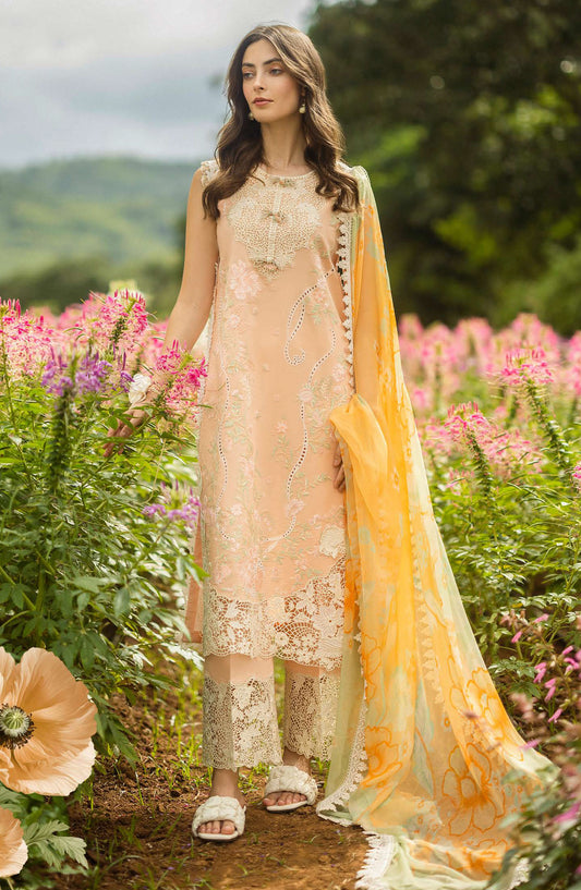 Hemline by Mushq Chikankari Lawn Unstitched 3 Piece Suit - Moonlit Petals - MQ25SGH - Peach - summer Collection