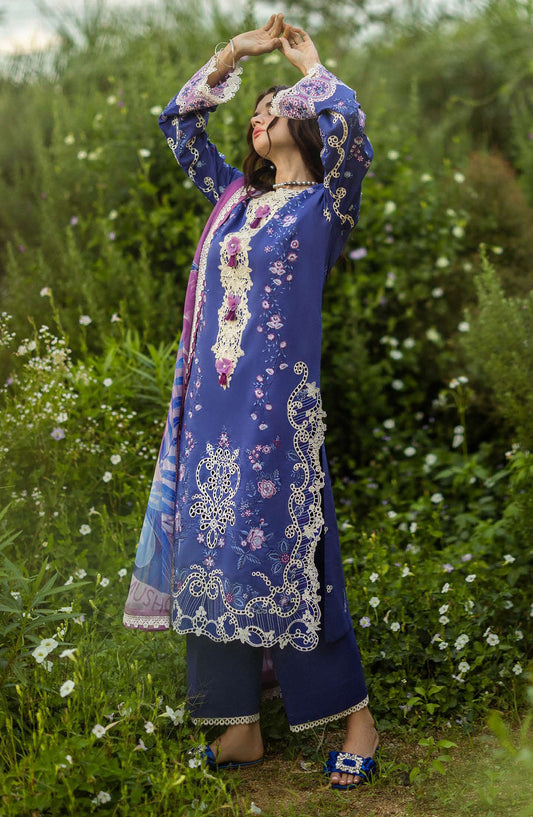 Hemline by Mushq Chikankari Lawn Unstitched 3 Piece Suit - Dreamisy Daisy - MQ25SGH - Blue - summer Collection