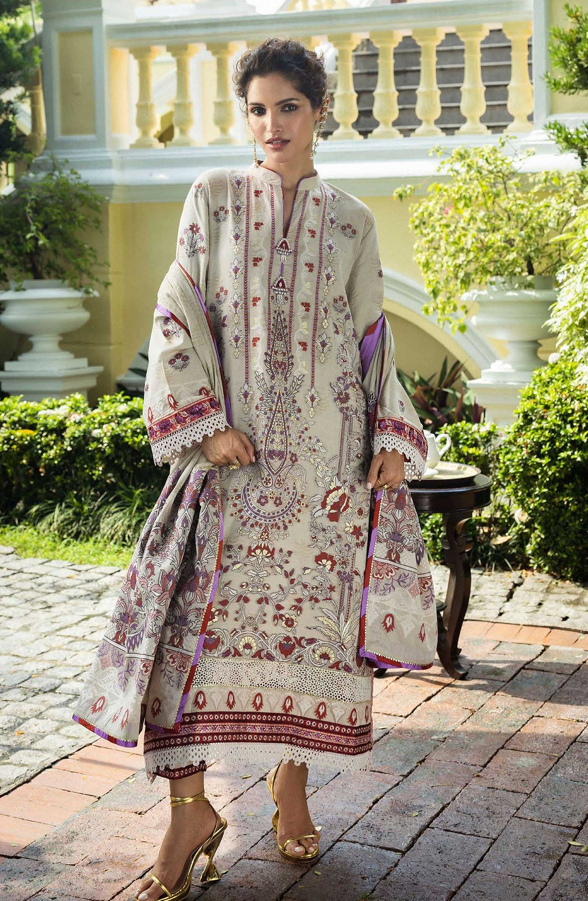 Seraph by Mushq Embroidered Jacquard Lawn Unstitched 3 Piece - HML25-01 Levana - MQ25SL - White - Summer Collection