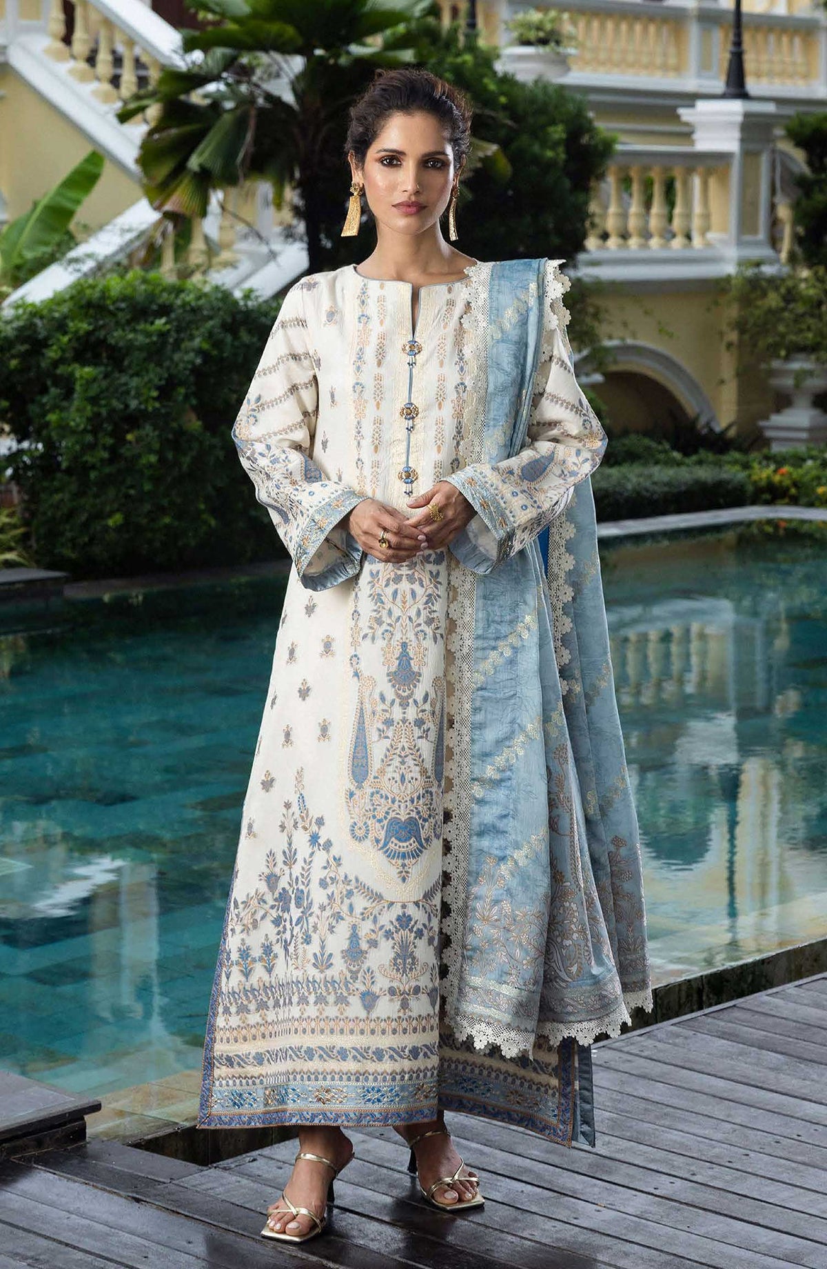 Seraph by Mushq Embroidered Jacquard Lawn Unstitched 3 Piece - HML25-06 Calafia - MQ25SL - White - Summer Collection