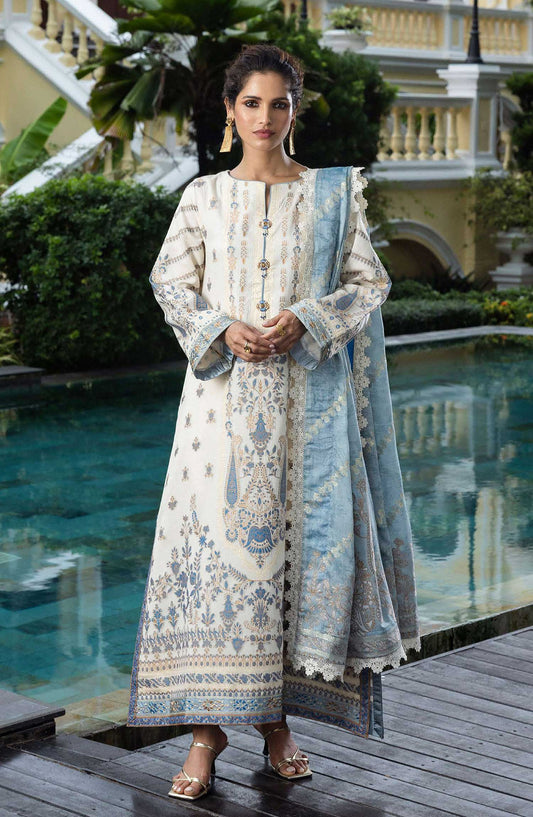 Seraph by Mushq Embroidered Jacquard Lawn Unstitched 3 Piece - HML25-06 Calafia - MQ25SL - White - Summer Collection