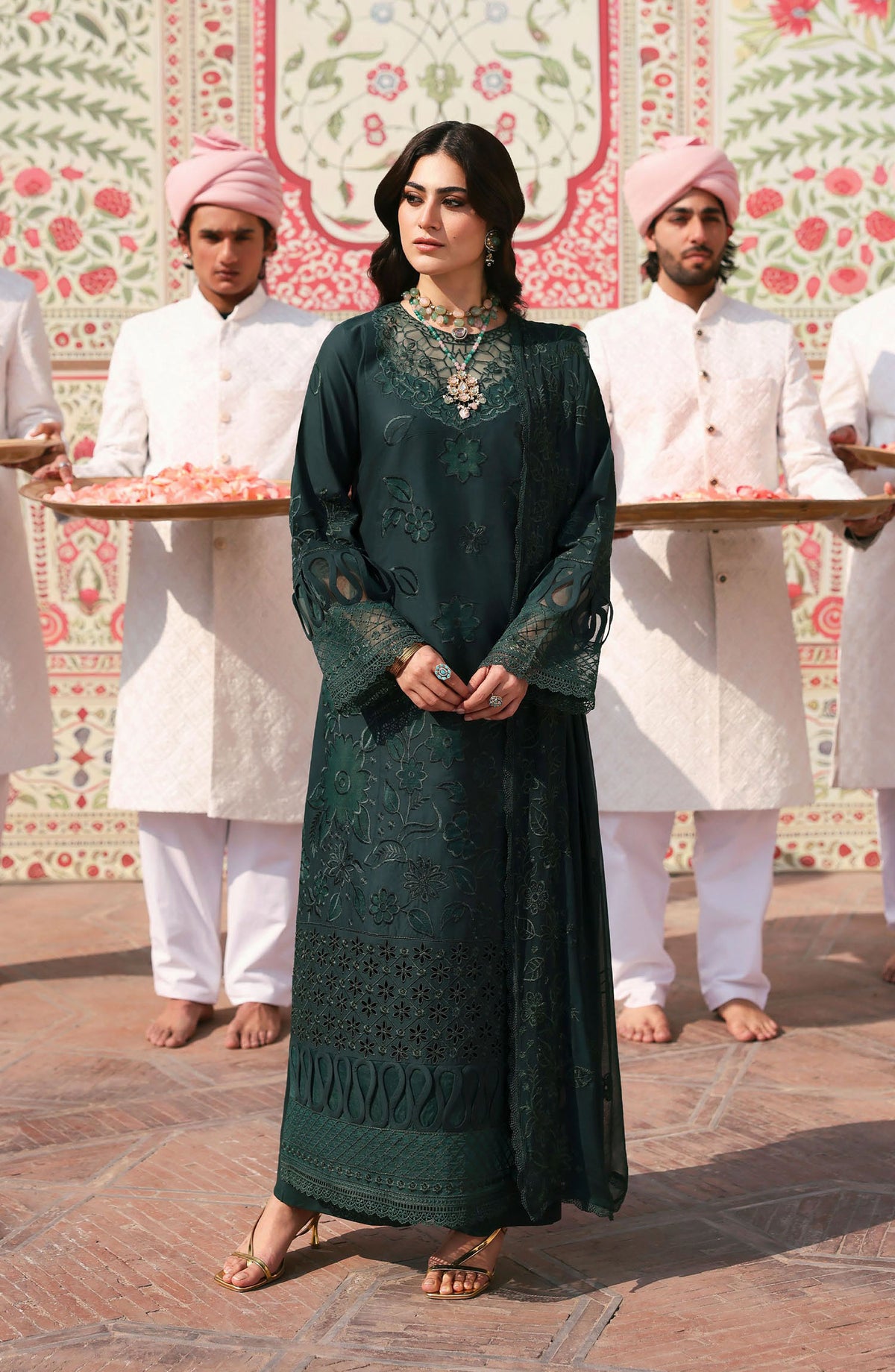 Mahnur Embroidered Lawn Unstitched 3 Piece Suit - D-01 Solene - MH25HJ - Green - Summer Collection