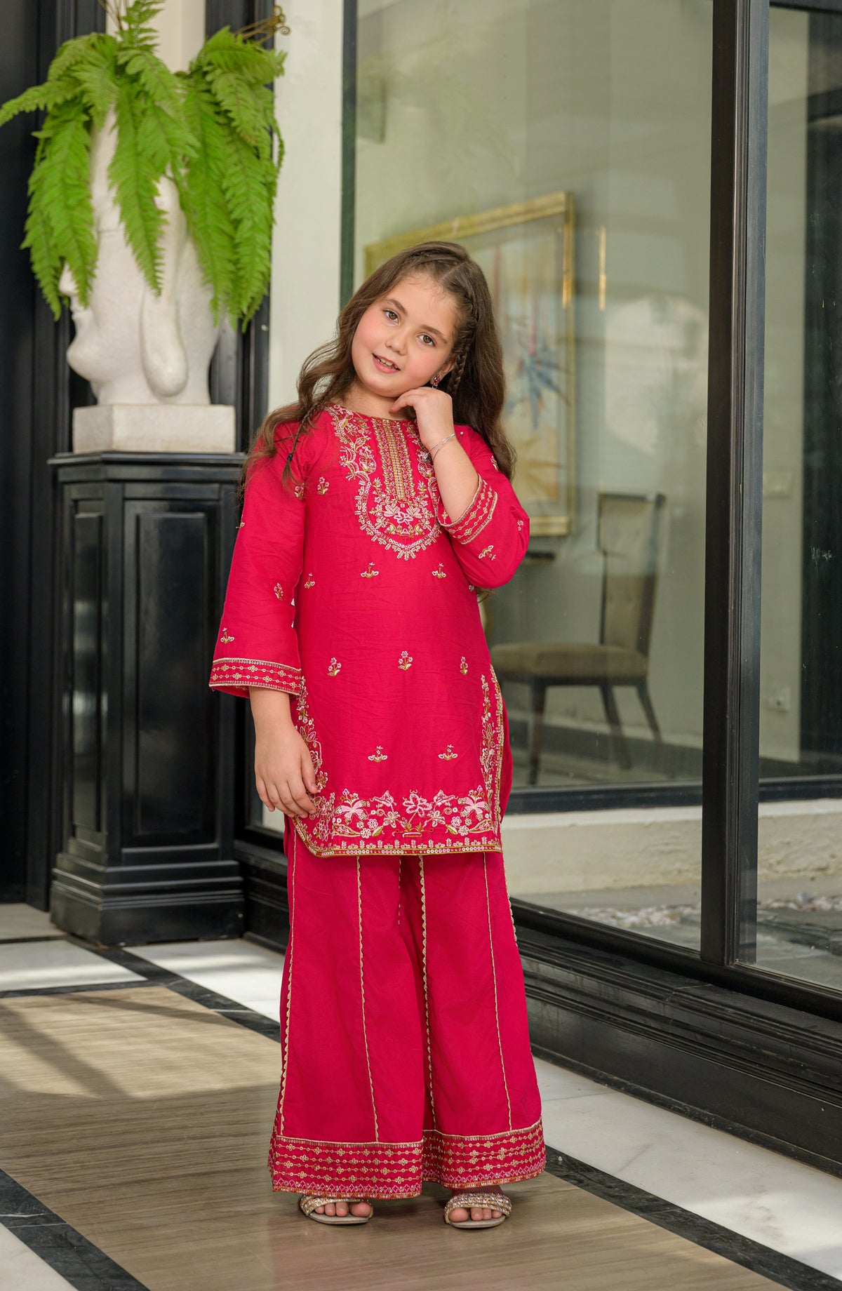 Fresh Birds Embroidered Cotton Lawn Stitched 2 Piece Suit - Husnara - FBR26TW - Pink - Festive Girls Collection