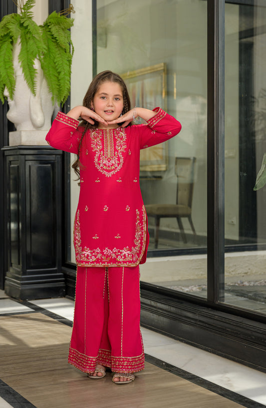 Fresh Birds Embroidered Cotton Lawn Stitched 2 Piece Suit - Husnara - FBR26TW - Pink - Festive Girls Collection