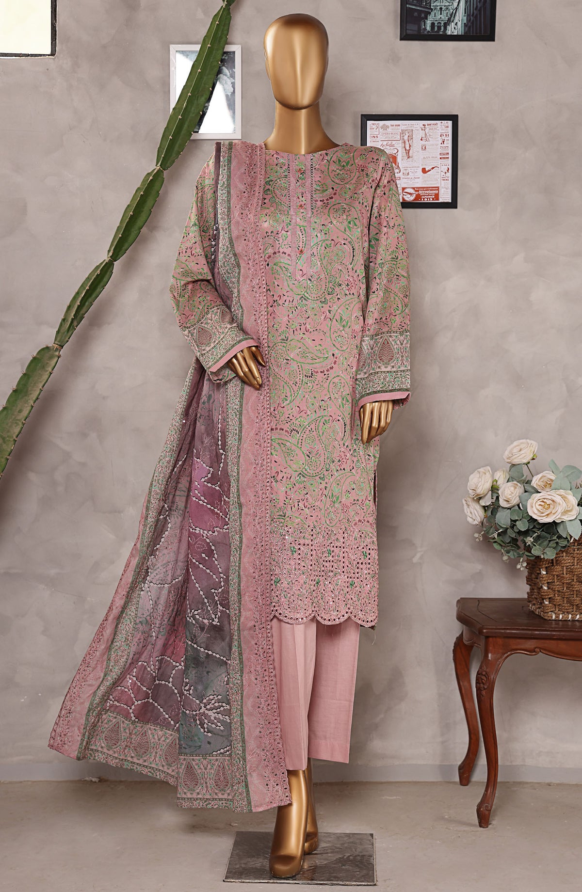 HZ Textile Embroidered Lawn Unstitched 3 Piece Suit - PEC-530 - HZ25PELV6 - Pink - Summer Collection