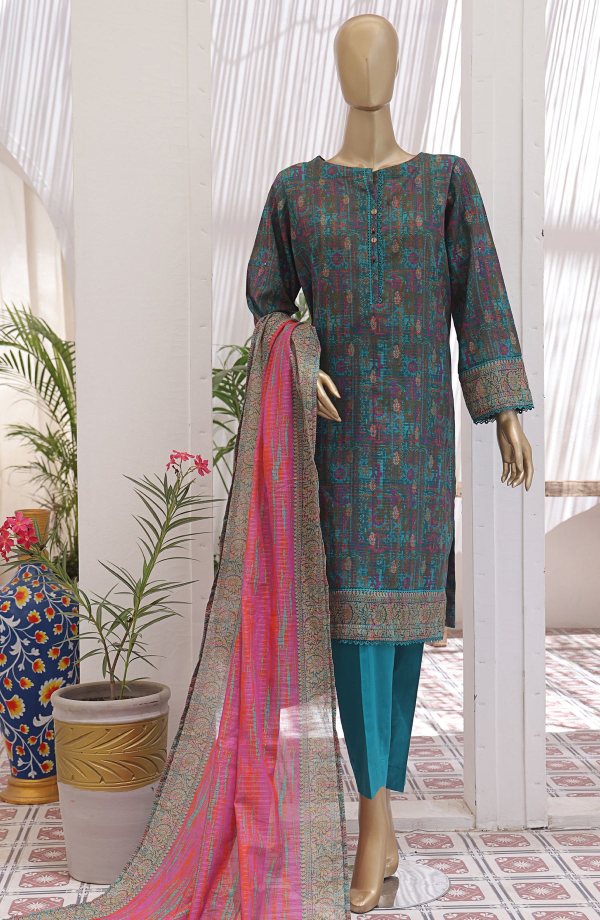 HZ Textile Printed Jacquard Lawn Unstitched 3 Piece Suit - JPC-26 - HZ25JPC - Blue - Summer Collection