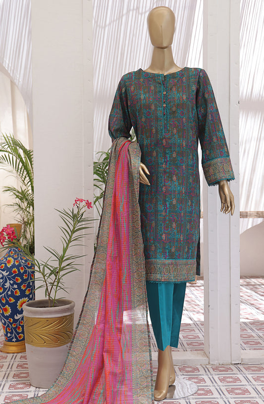 HZ Textile Printed Jacquard Lawn Unstitched 3 Piece Suit - JPC-26 - HZ25JPC - Blue - Summer Collection