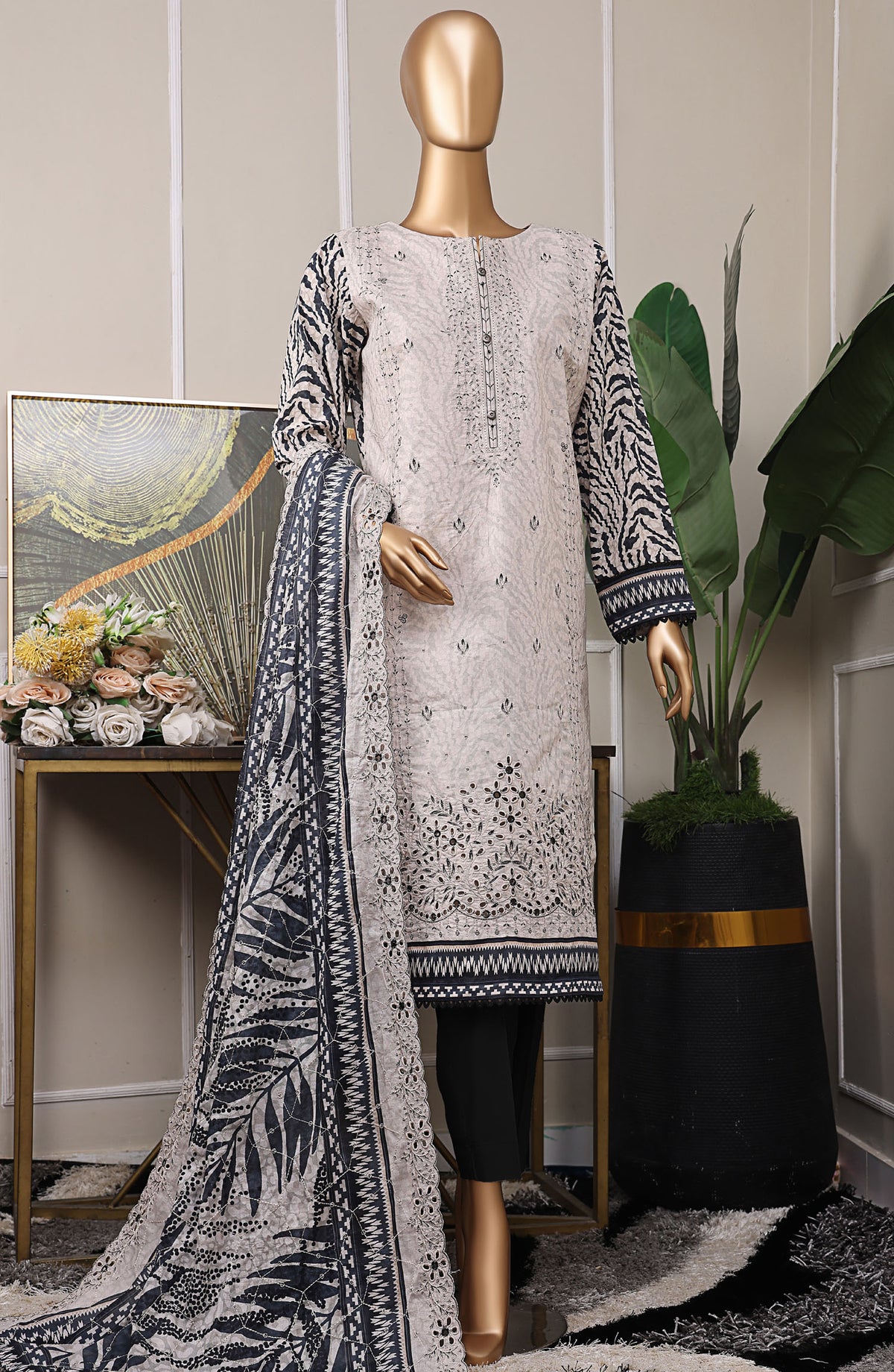HZ Textile Embroidered Lawn Unstitched 3 Piece Suit - PEC-538 - HZ25PELV6 - Beige - Summer Collection