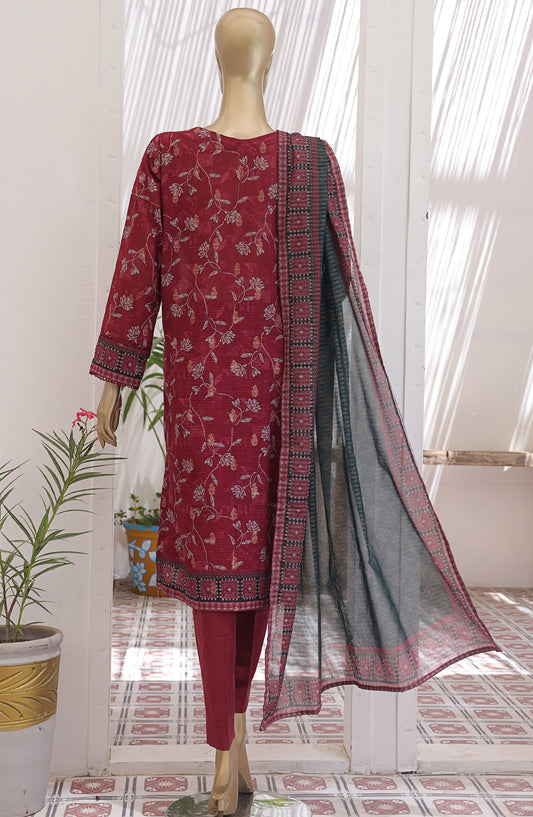 HZ Textile Printed Jacquard Lawn Unstitched 3 Piece Suit - JPC-27 - HZ25JPC - Red - Summer Collection