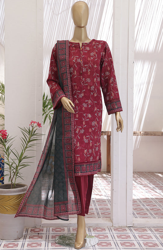 HZ Textile Printed Jacquard Lawn Unstitched 3 Piece Suit - JPC-27 - HZ25JPC - Red - Summer Collection