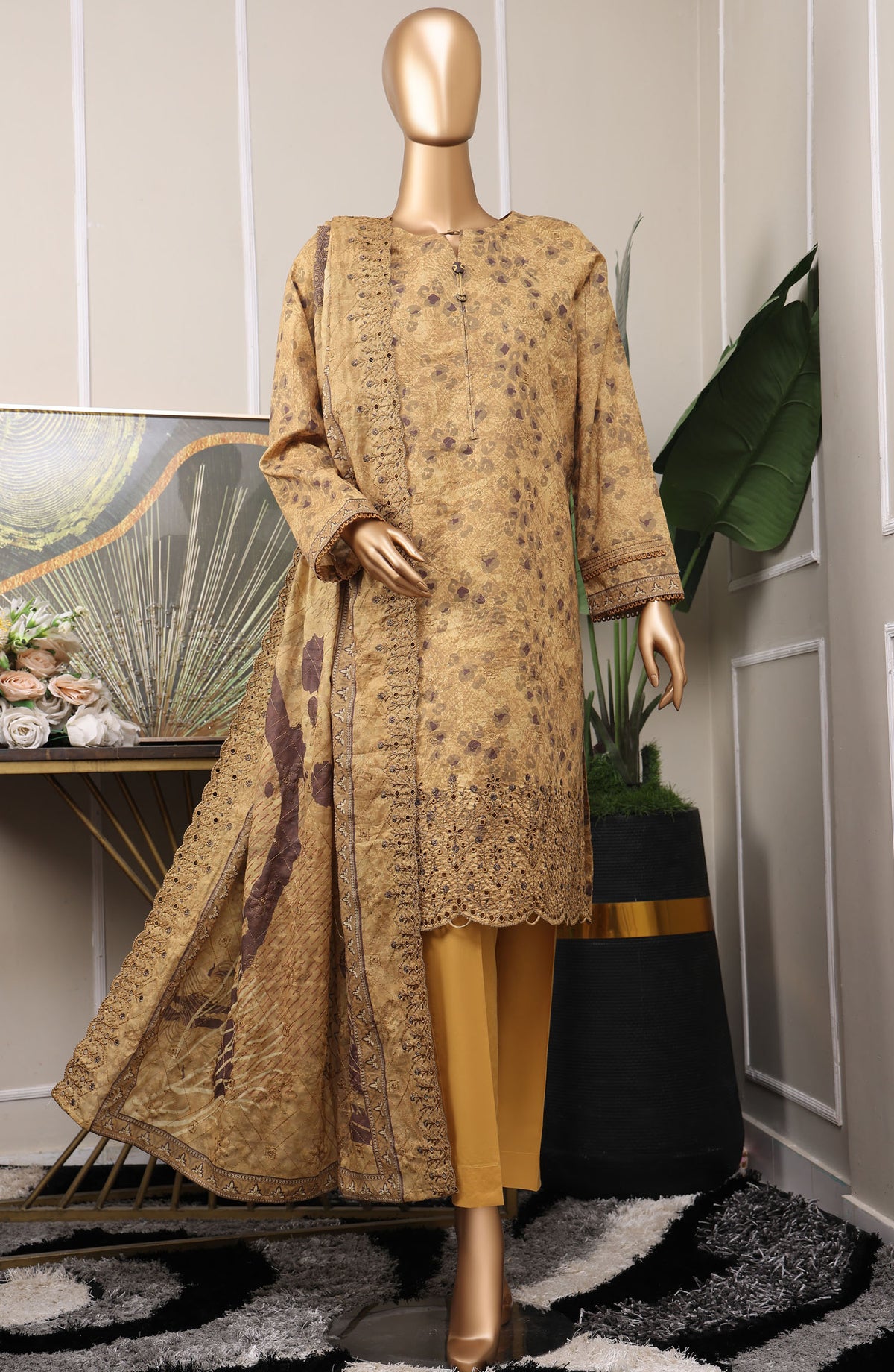 HZ Textile Embroidered Lawn Unstitched 3 Piece Suit - PEC-528 - HZ25PELV6 - Mustard - Summer Collection