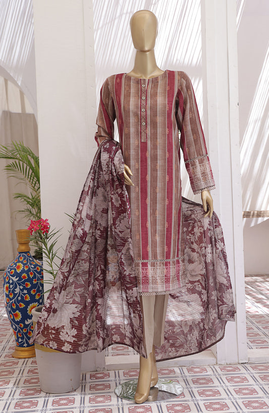 HZ Textile Printed Jacquard Lawn Unstitched 3 Piece Suit - JPC-28 - HZ25JPC - Beige - Summer Collection