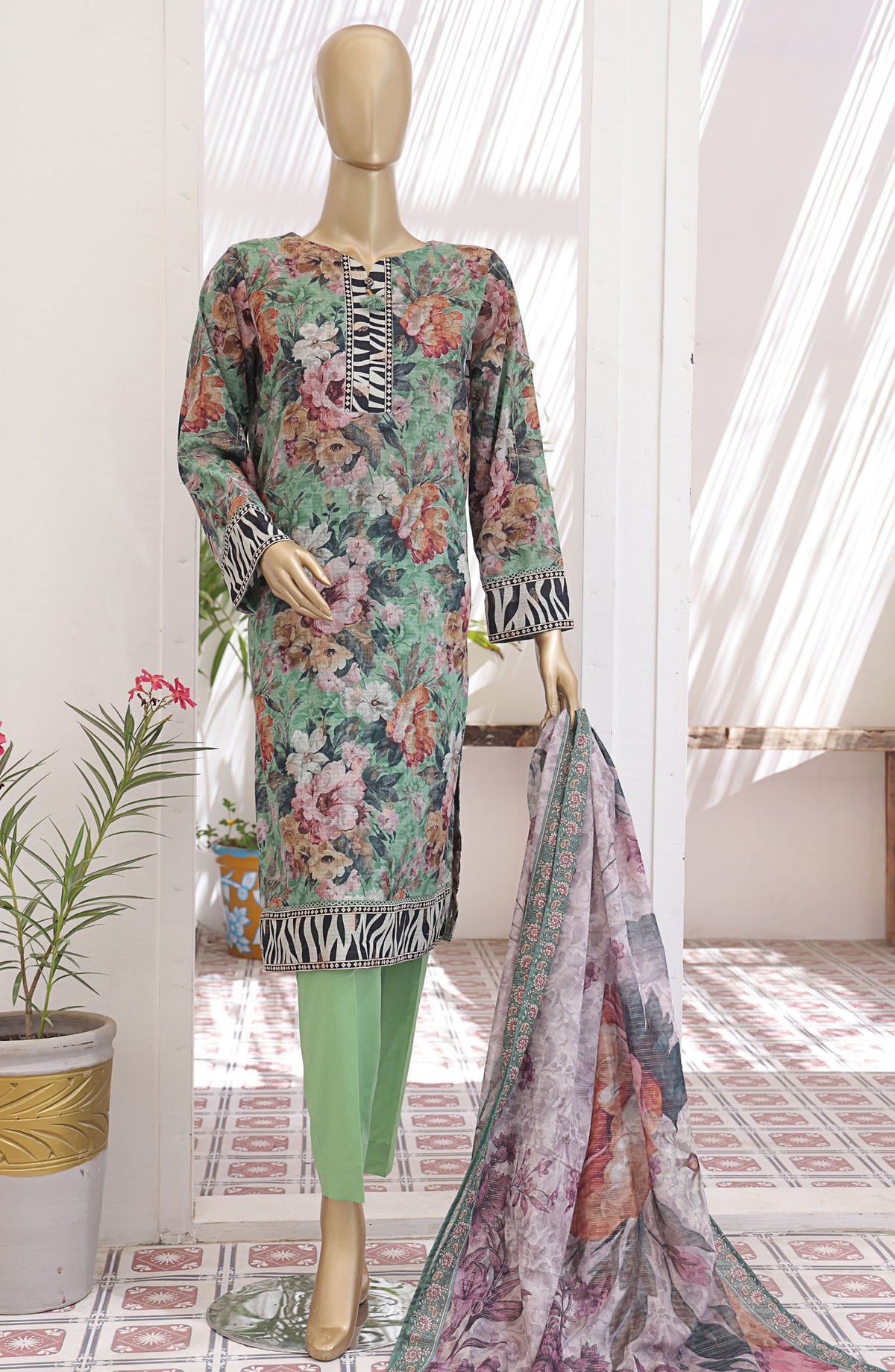 HZ Textile Printed Jacquard Lawn Unstitched 3 Piece Suit - JPC-16 - HZ25JPC - Green - Summer Collection