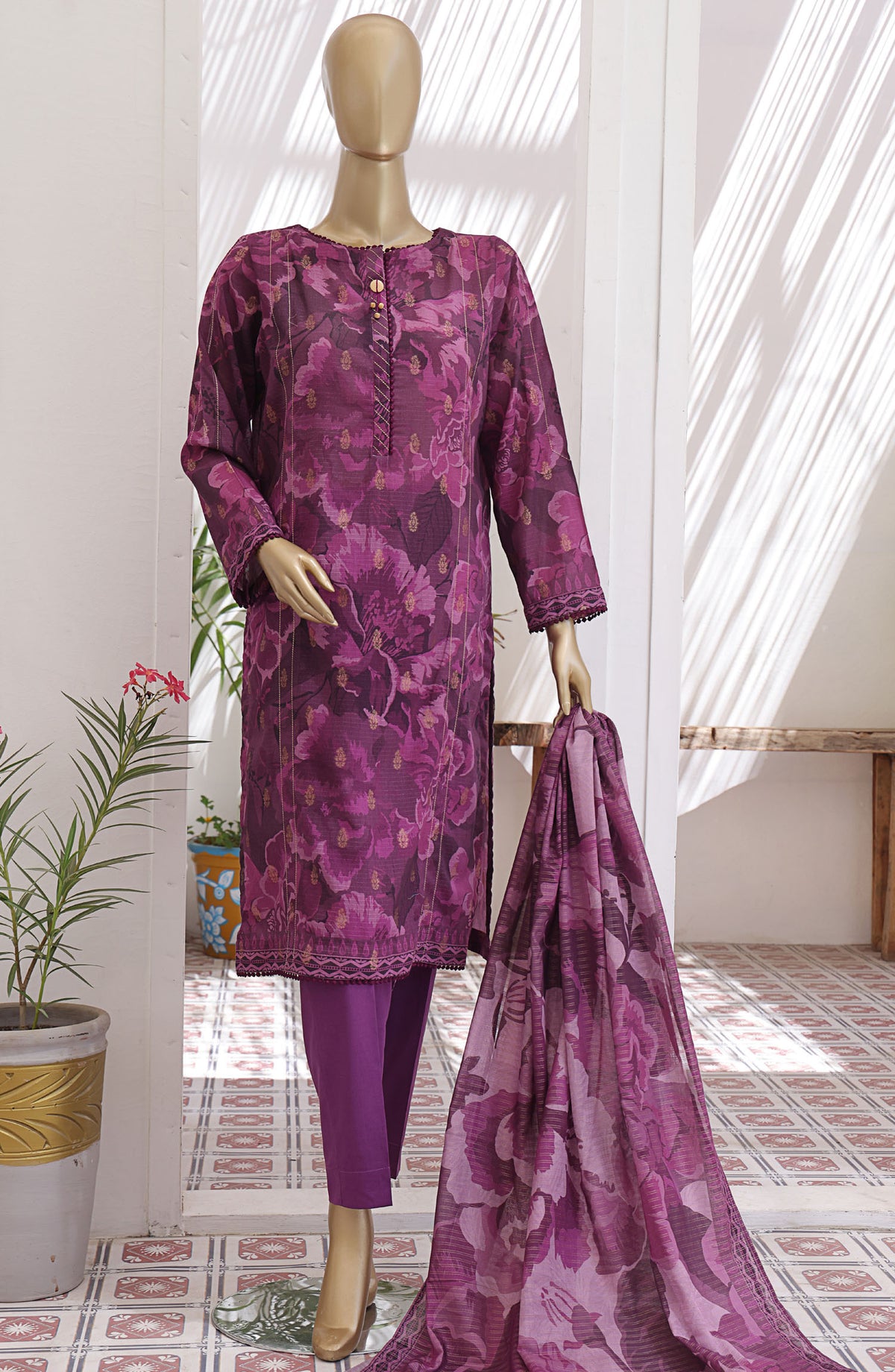 HZ Textile Printed Jacquard Lawn Unstitched 3 Piece Suit - JPC-25 - HZ25JPC - Purple - Summer Collection