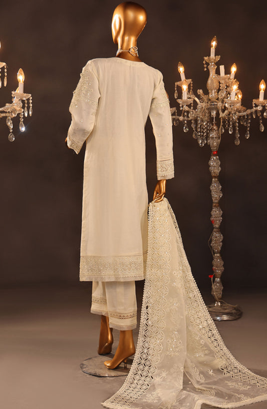 Falsafaa by HZ Textile Embroidered Organza Stitched 3 Piece Suit - HZK-197 Cream - HZ25FF - Cream - Formal Collection