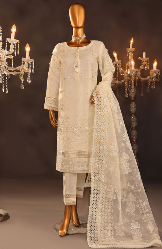 Falsafaa by HZ Textile Embroidered Organza Stitched 3 Piece Suit - HZK-197 Cream - HZ25FF - Cream - Formal Collection