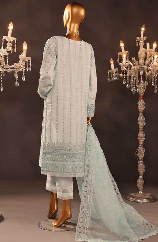 Falsafaa by HZ Textile Embroidered Organza Stitched 3 Piece Suit - HZK-175 Sky Blue - HZ25FF - Blue - Formal Collection