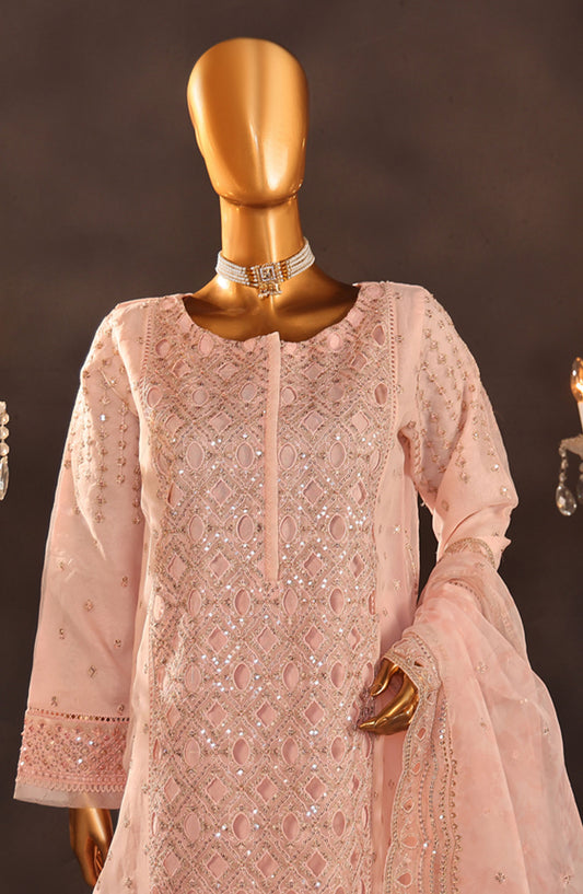 Falsafaa by HZ Textile Embroidered Organza Stitched 3 Piece Suit - HZK-175 Powder Pink - HZ25FF - Pink - Formal Collection