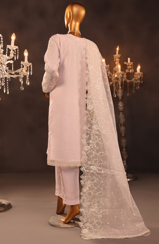 Falsafaa by HZ Textile Embroidered Organza Stitched 3 Piece Suit - HZK-92 Pastel Pink - HZ25FF - Pink - Formal Collection