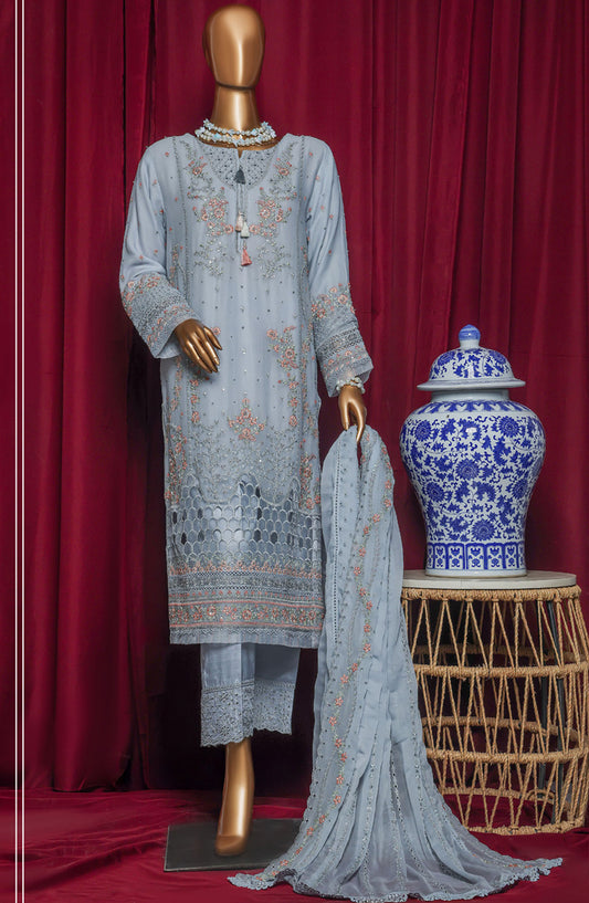 Fasaane by HZ Textile Chiffon Stitched 3 Piece Suit - HZK-209 Pastel Blue - HZ25HZKV9 - Formal Collection