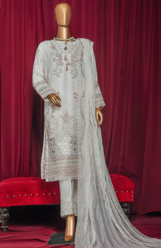 Fasaane by HZ Textile Chiffon Stitched 3 Piece Suit - HZK-209 Cream - HZ25HZKV9 - Formal Collection