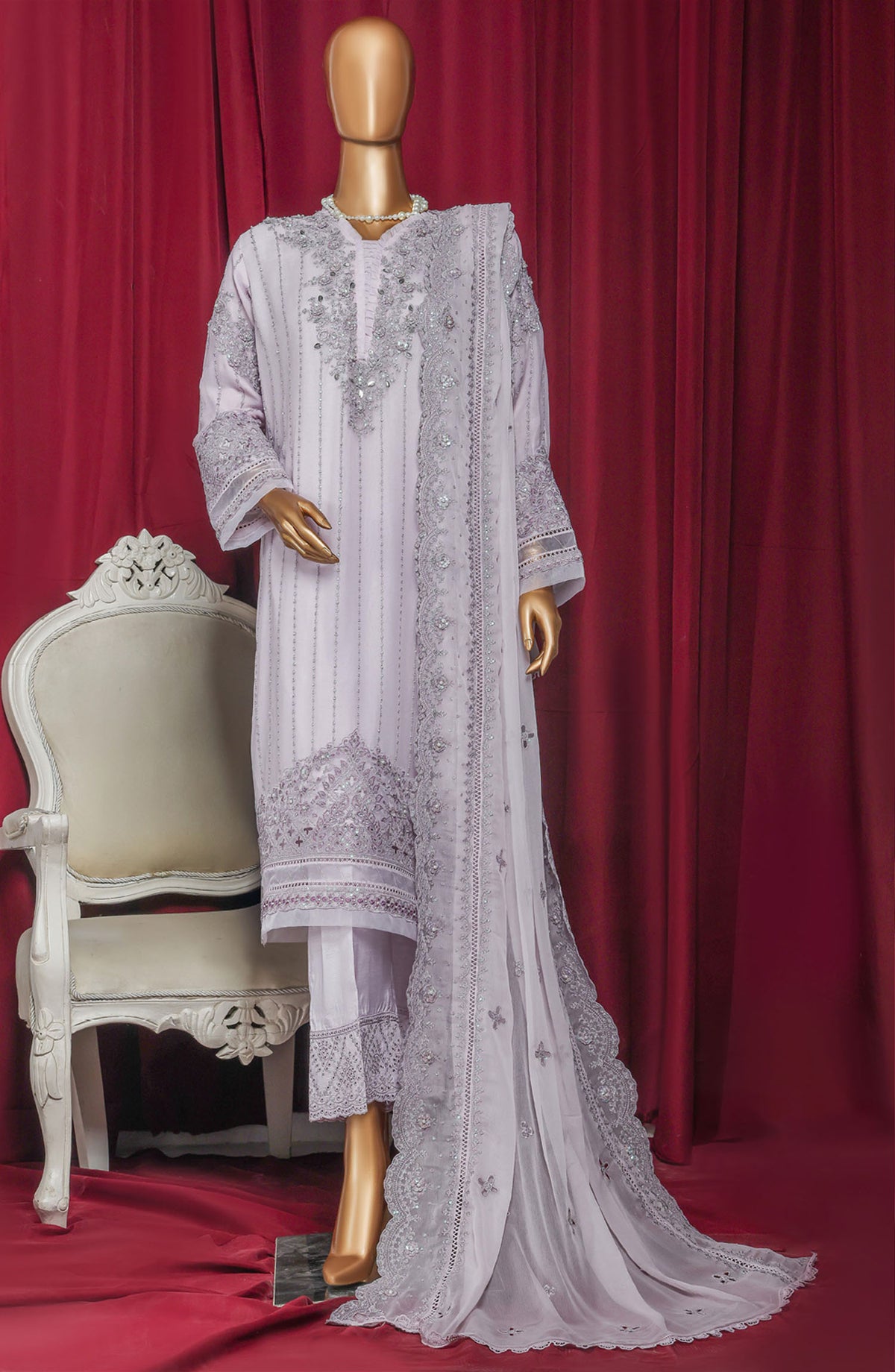 Fasaane by HZ Textile Chiffon Stitched 3 Piece Suit - HZK-212 Lilac - HZ25HZKV9 - Formal Collection