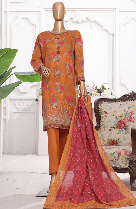 HZ Textile Printed Lawn Stitched 3 Piece Suit - PEC-209 Dull Rust - HZ25PTKV2 - Orange - Summer Collection