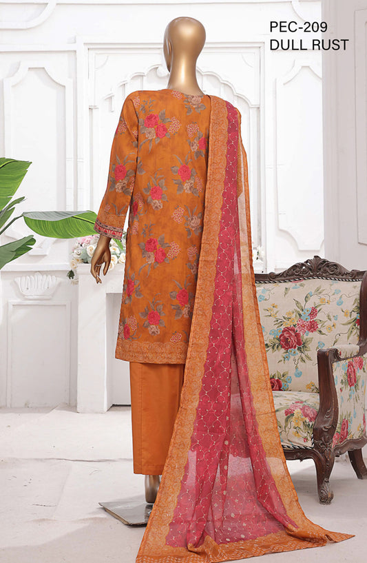 HZ Textile Printed Lawn Stitched 3 Piece Suit - PEC-209 Dull Rust - HZ25PTKV2 - Orange - Summer Collection