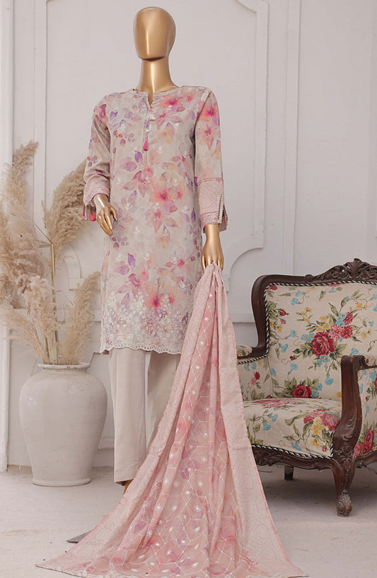 HZ Textile Printed Lawn Stitched 3 Piece Suit - PEC-208 Multi Beige - HZ25PTKV2 - Pink - Summer Collection