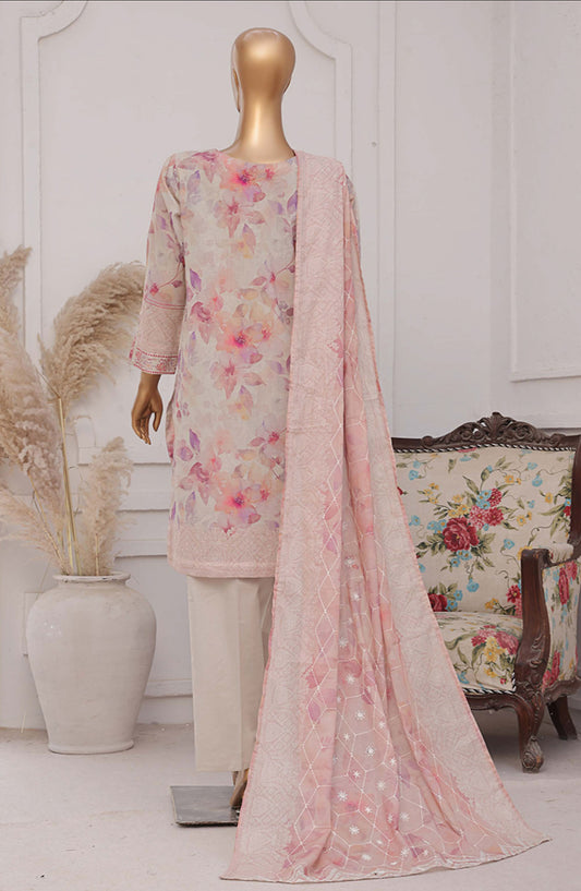 HZ Textile Printed Lawn Stitched 3 Piece Suit - PEC-208 Multi Beige - HZ25PTKV2 - Pink - Summer Collection