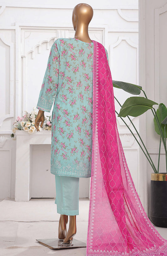 HZ Textile Printed Lawn Stitched 3 Piece Suit - PEC-210 Sea Green - HZ25PTKV2 - Blue - Summer Collection