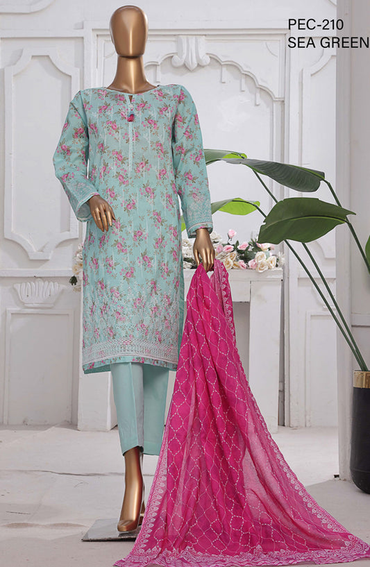 HZ Textile Printed Lawn Stitched 3 Piece Suit - PEC-210 Sea Green - HZ25PTKV2 - Blue - Summer Collection