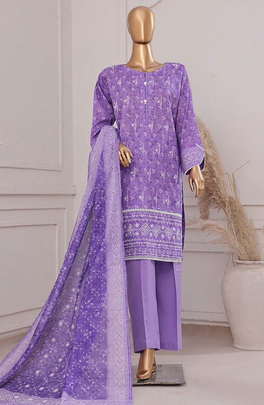 HZ Textile Printed Lawn Stitched 3 Piece Suit - PEC-202 Faded Lavender - HZ25PTKV2 - Purple - Summer Collection
