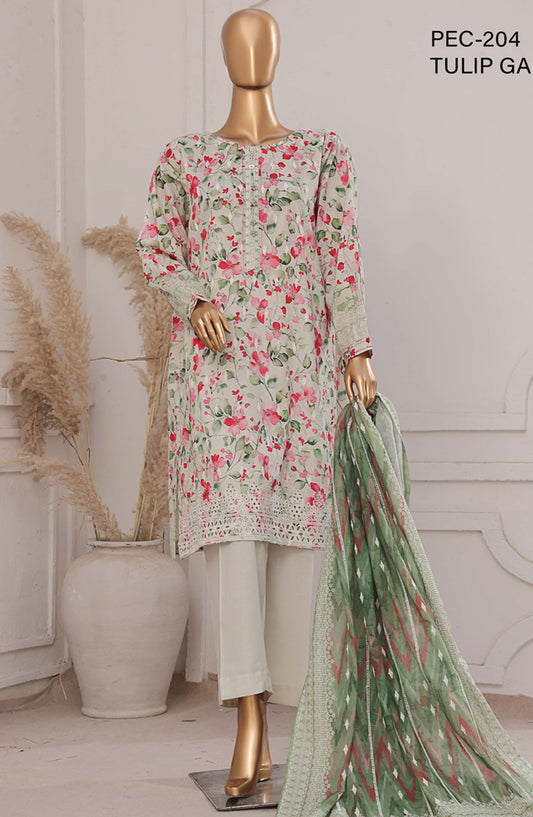 HZ Textile Printed Lawn Stitched 3 Piece Suit - PEC-204 Tulip Garden - HZ25PTKV2 - Grey - Summer Collection
