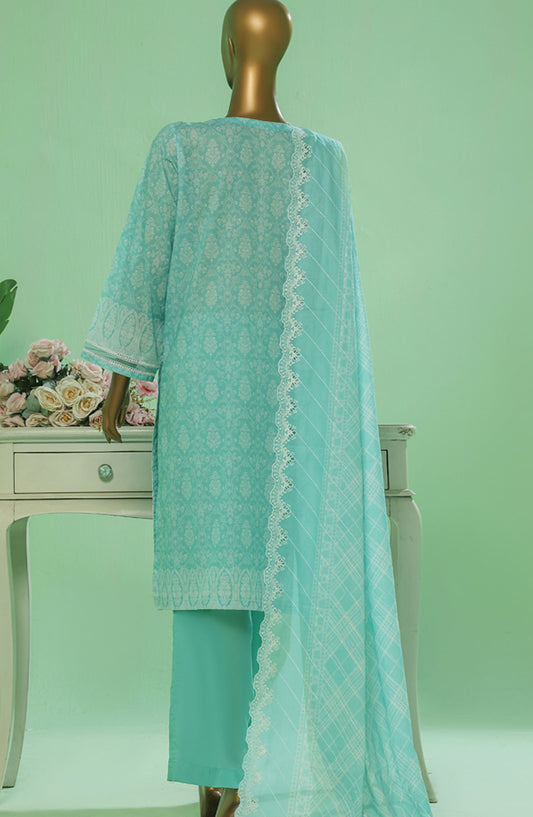 HZ Textile Chikankari Lawn Stitched 3 Piece Suit - PEC-3P-053 Ocean - HZ25PTKV3 - Blue - Summer Collection