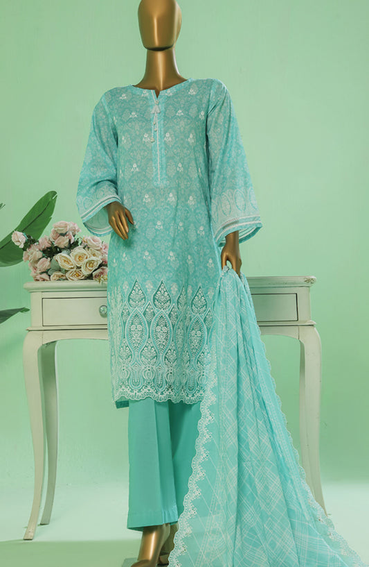 HZ Textile Chikankari Lawn Stitched 3 Piece Suit - PEC-3P-053 Ocean - HZ25PTKV3 - Blue - Summer Collection