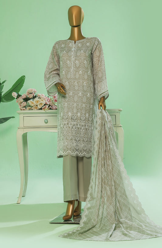 HZ Textile Chikankari Lawn Stitched 3 Piece Suit - PEC-3P-054 Pastel - HZ25PTKV3 - Grey - Summer Collection