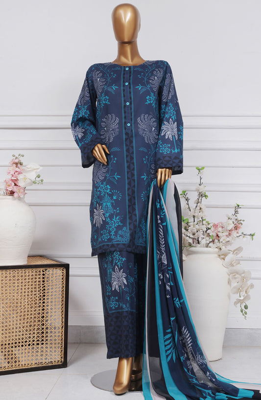 HZ Textile Printed Lawn Stitched 3 Piece Suit - PWW-106 Midnight Blue - HZ25PANC - Summer Collection