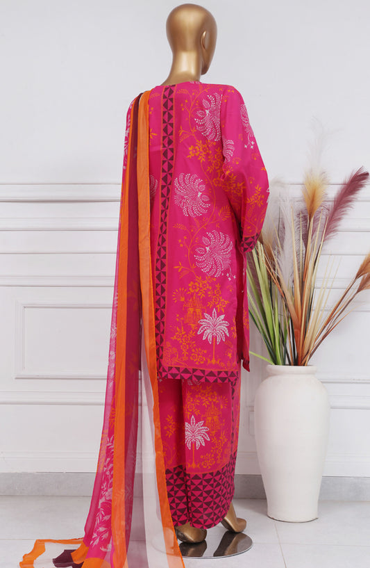 HZ Textile Printed Lawn Stitched 3 Piece Suit - PWW-105 Shocking Pink - HZ25PANC - Summer Collection