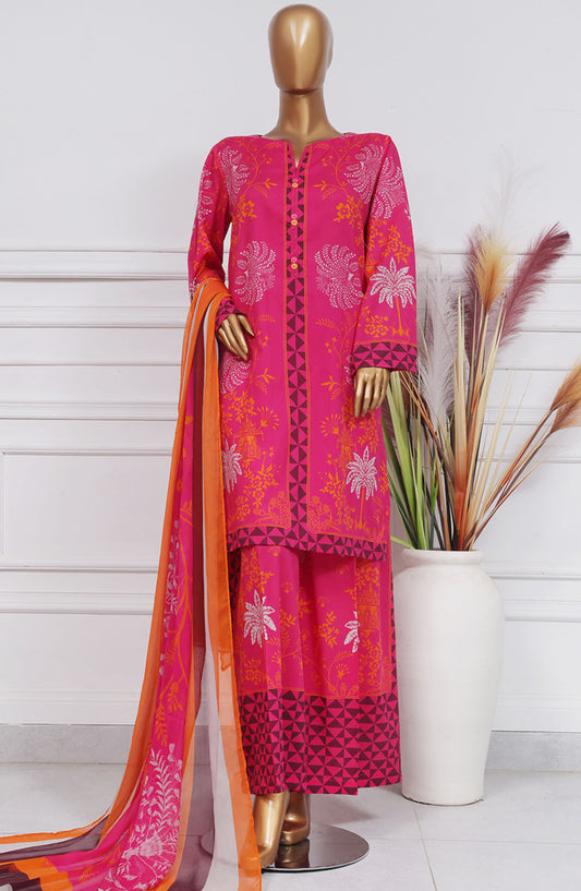 HZ Textile Printed Lawn Stitched 3 Piece Suit - PWW-105 Shocking Pink - HZ25PANC - Summer Collection