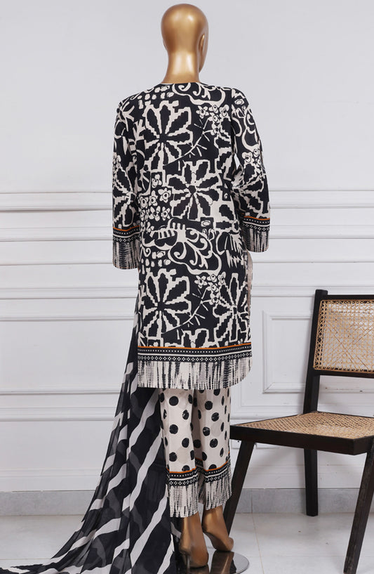 HZ Textile Printed Lawn Stitched 3 Piece Suit - PWW-101 Black Mustard - HZ25PANC - Summer Collection