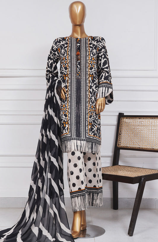HZ Textile Printed Lawn Stitched 3 Piece Suit - PWW-101 Black Mustard - HZ25PANC - Summer Collection