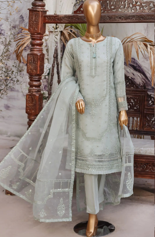 FalSafaa RTW Formal Embroidered Organza Collection 2024 - HZK-147 GREYISH BLUE
