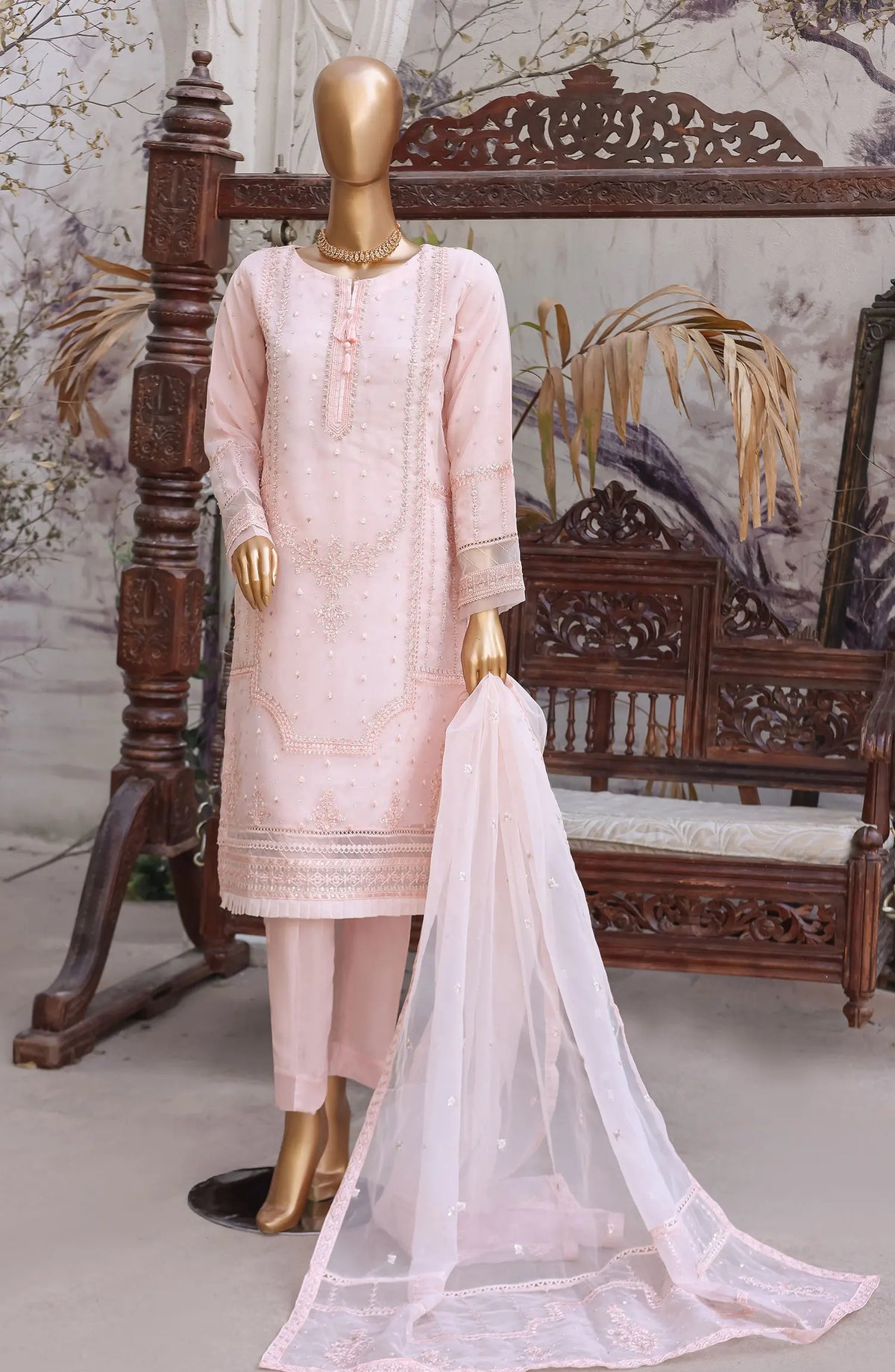 FalSafaa RTW Formal Embroidered Organza Collection 2024 - HZK-147 PEACH
