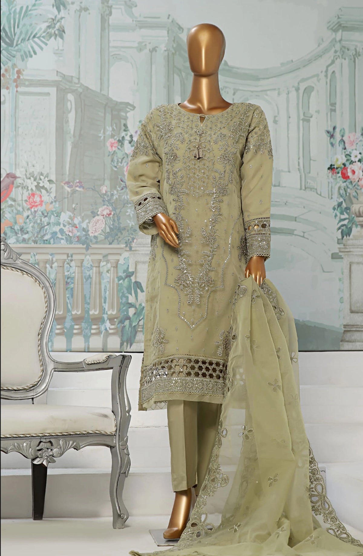 HZ RTW Falsafaa Formals Embroidered Organza Vol 03 - HZK-174 GOLDEN